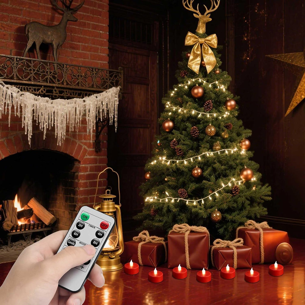 LED Tea Light Flameless Candles with Remote Control Flickering Tealight Long Lasting, Battery Operated with Timer for Halloween Home Decoration Seasonal &Festival Celebration Red (50pcs)