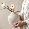 DomeStar Small Ceramic Flower Vase, 6.7 Inch Wabi-Sabi Stone Texture, Beige