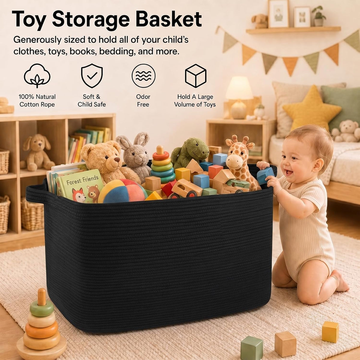 OIASKET 118L Extra Large Blanket Basket Living Room, 24.8"x17.7"x16.2"