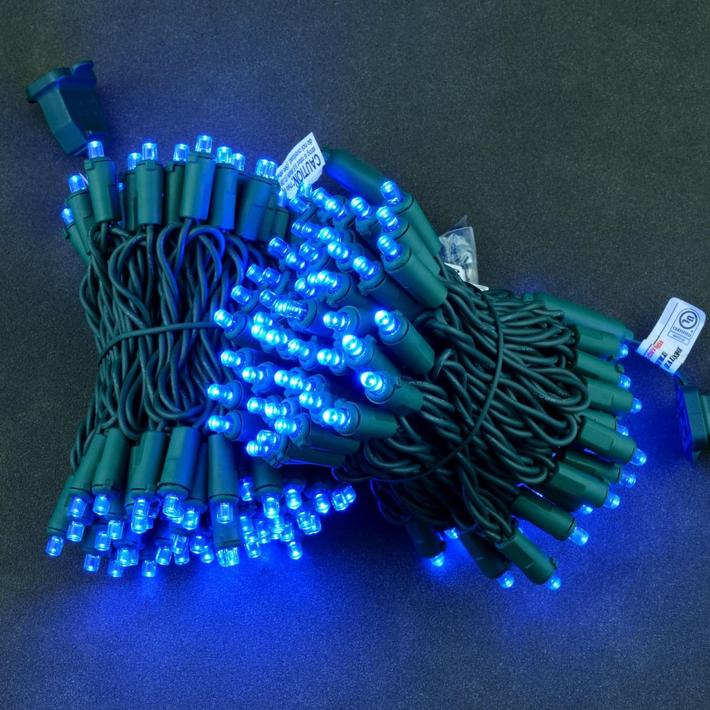 YULETIME 200 Blue Christmas String Lights, 2-Set 25 ft 100 Wide Angle LED