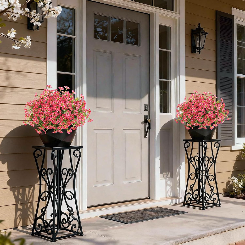 2 Pcs Artificial Flowers & Eucalyptus Topiary Trees for Porch (Rose Red)