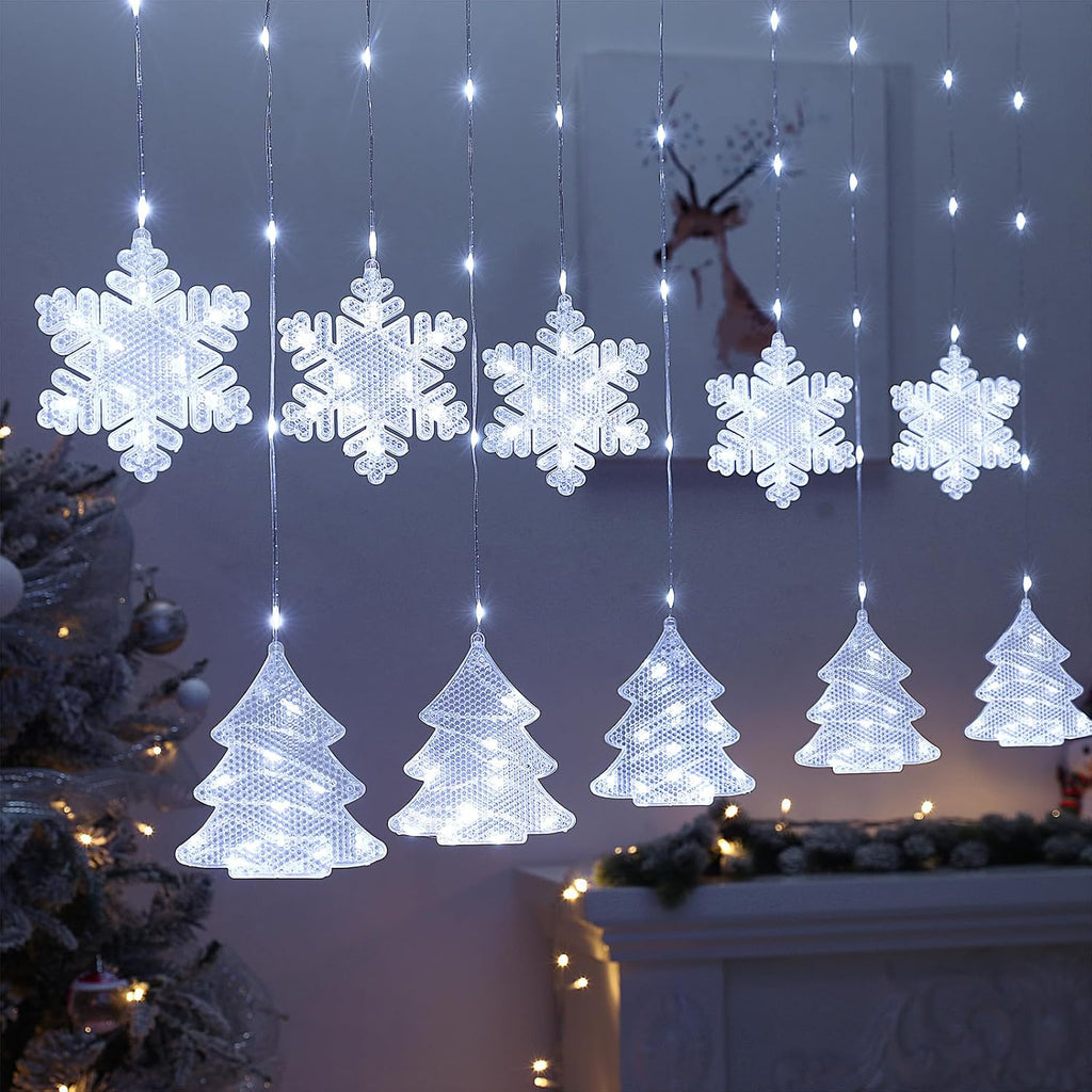 BLOOMWIN Christmas Window Lights Indoor - 2M 160 LED Christmas Window Decorations, Snowflake Curtain Hanging Fairy String Icicle Lights for Xmas Noel Bedroom Holiday Home Outdoor, Cold White USB