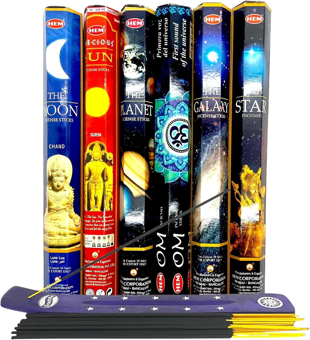 Hem Incense Sticks Variety Pack #-120 Insence-Sticks (6 Incents x 20 Insense) + Incense Stick Holder Bundle with 6 Themed Fragrances (Universe)