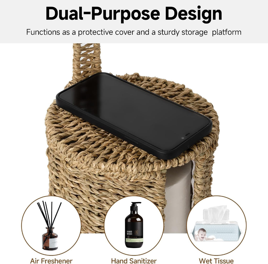 StorageWorks Wicker Freestanding Toilet Paper Holder Stand with Storage
