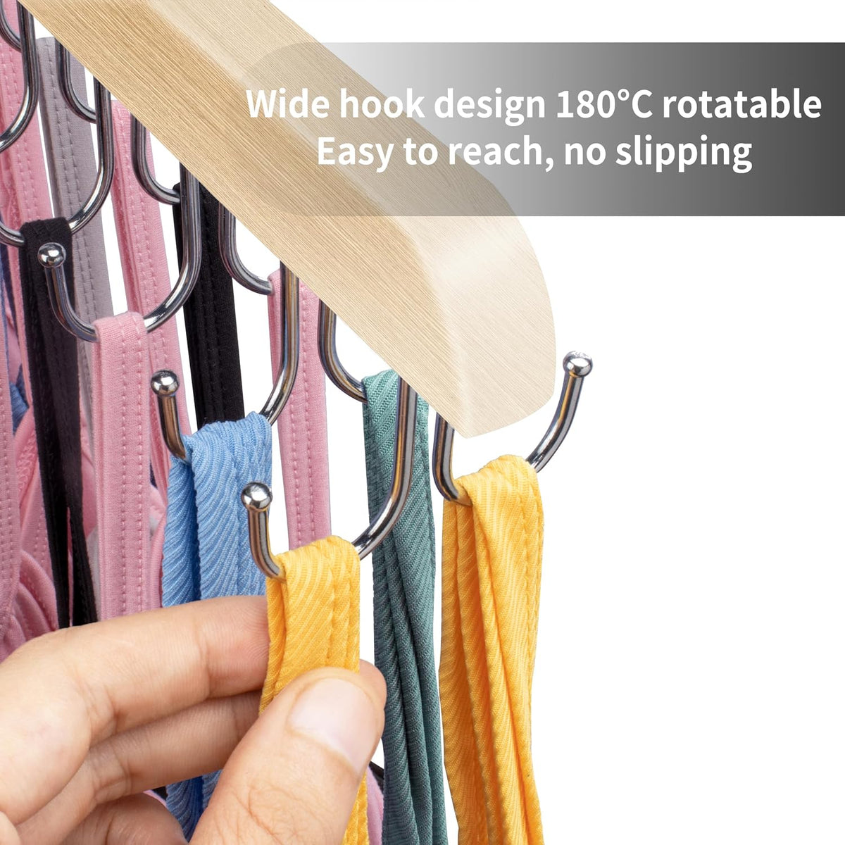 Bra Hangers for Closet Organizer,Tank Top Hanger with 20 Hooks,Space Saving Wooden Adjustable Hangers,Closet Organizers and Storage Suitable for Dorm,Apartments (1, Wood)