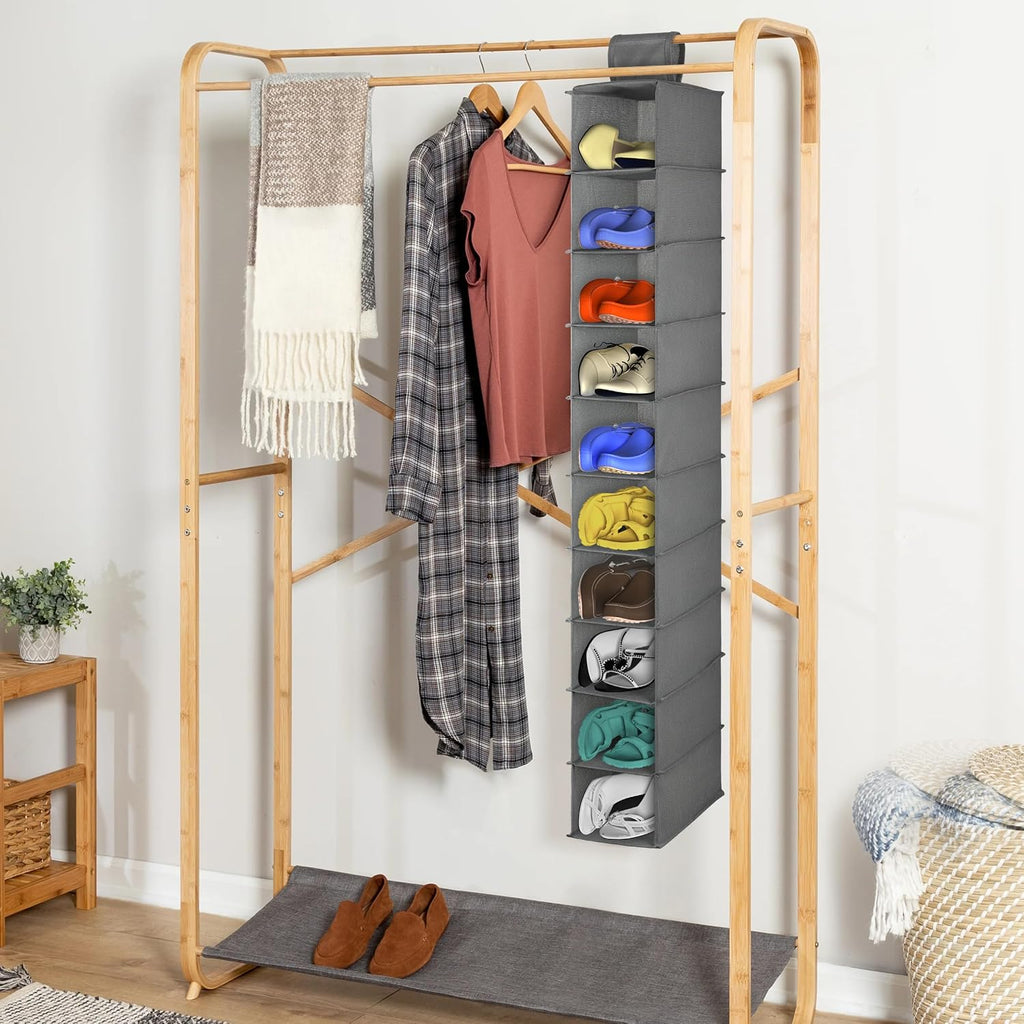 Libeder 10-Shelf Hanging Closet Shoe Organizers and Storage, Grey