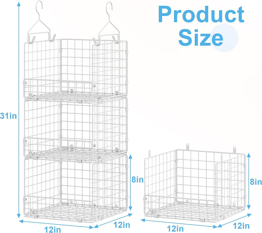 Sonyabecca 3-Tier Hanging Closet Organizer with 5 S Hooks, Closet Shelves for Clothes, Shoes, Handbags, Accessories, Hanging Basket, Closet Storage, Closet System, Closet Organizers and Storage