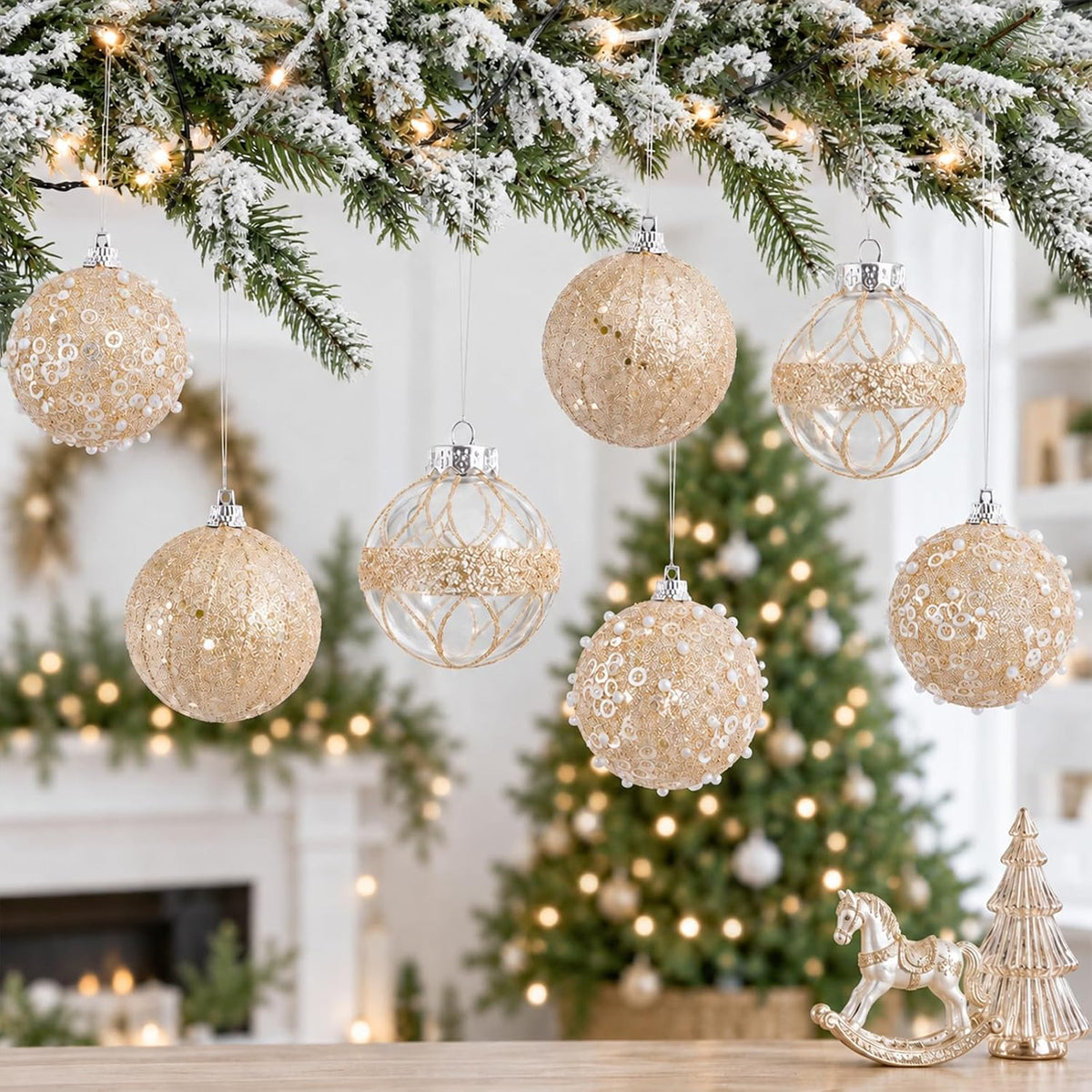 XmasExp Christmas Ball Ornament Set-Shatterproof Clear Pastic Tree Decorations Xmas Hanging Ornament for Xmas Party (Champagne Gold, 70mm/2.75")