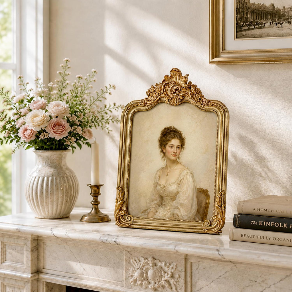 AELS 8x10 Inch Vintage Picture Frame, Elegant Antique Photo Frames with Glass Front, Photo Display, Tabletop Wall Hanging, Gift Ideas, Gold