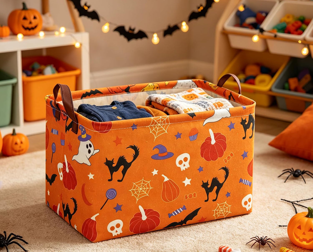 Halloween Basket Pumpkin Baskets Trick or Treat Basket Rectangular Storage Bin for Halloweens Parties(Candy Pumpkin)