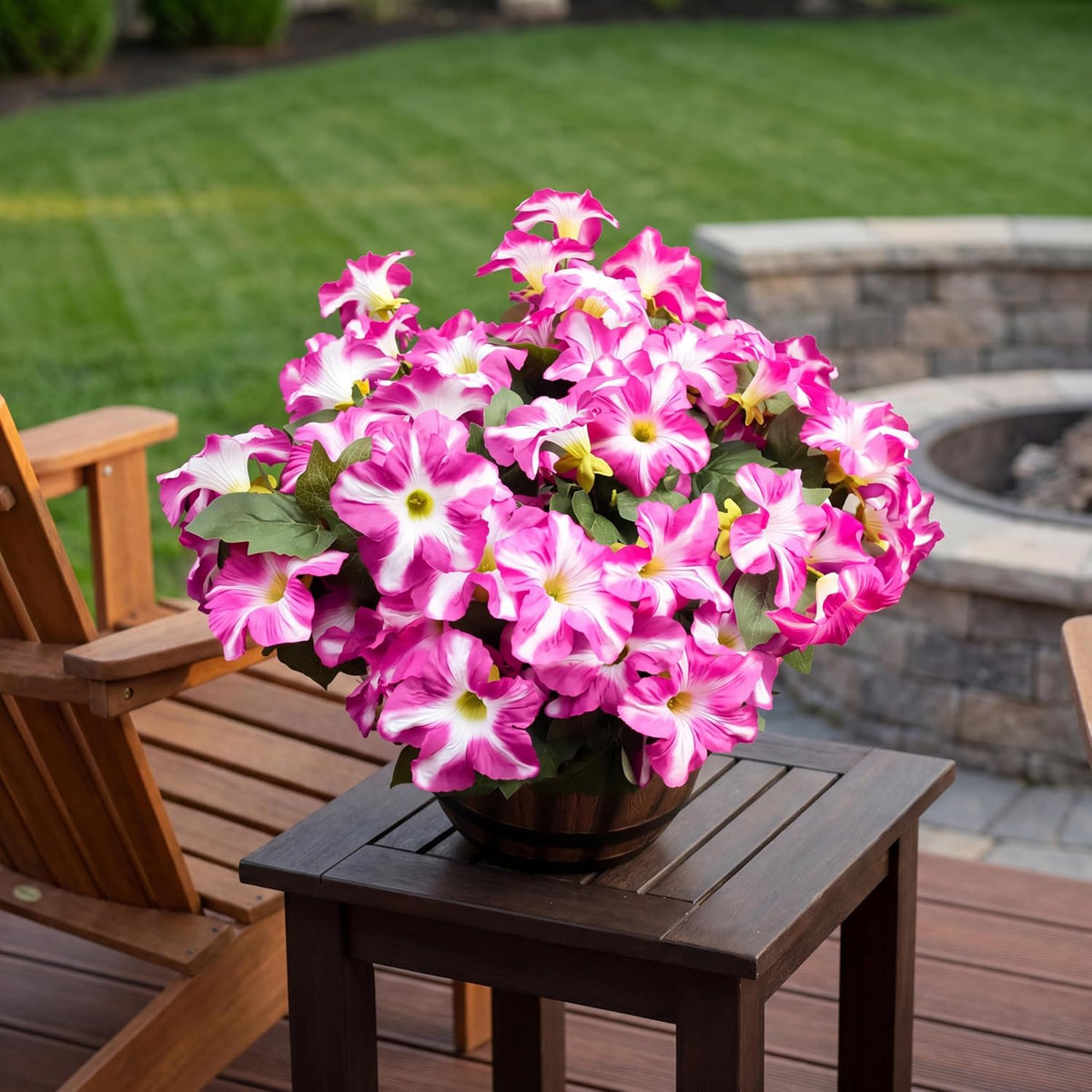 Artificial Fake Flowers Plants for Outdoor Decoration, 4PCS Faux Petunias Silk Flower UV Resistant No Fade for Home Outside Garden Balcony Yard Porch Realistic Indoor Decor (PurplePink)
