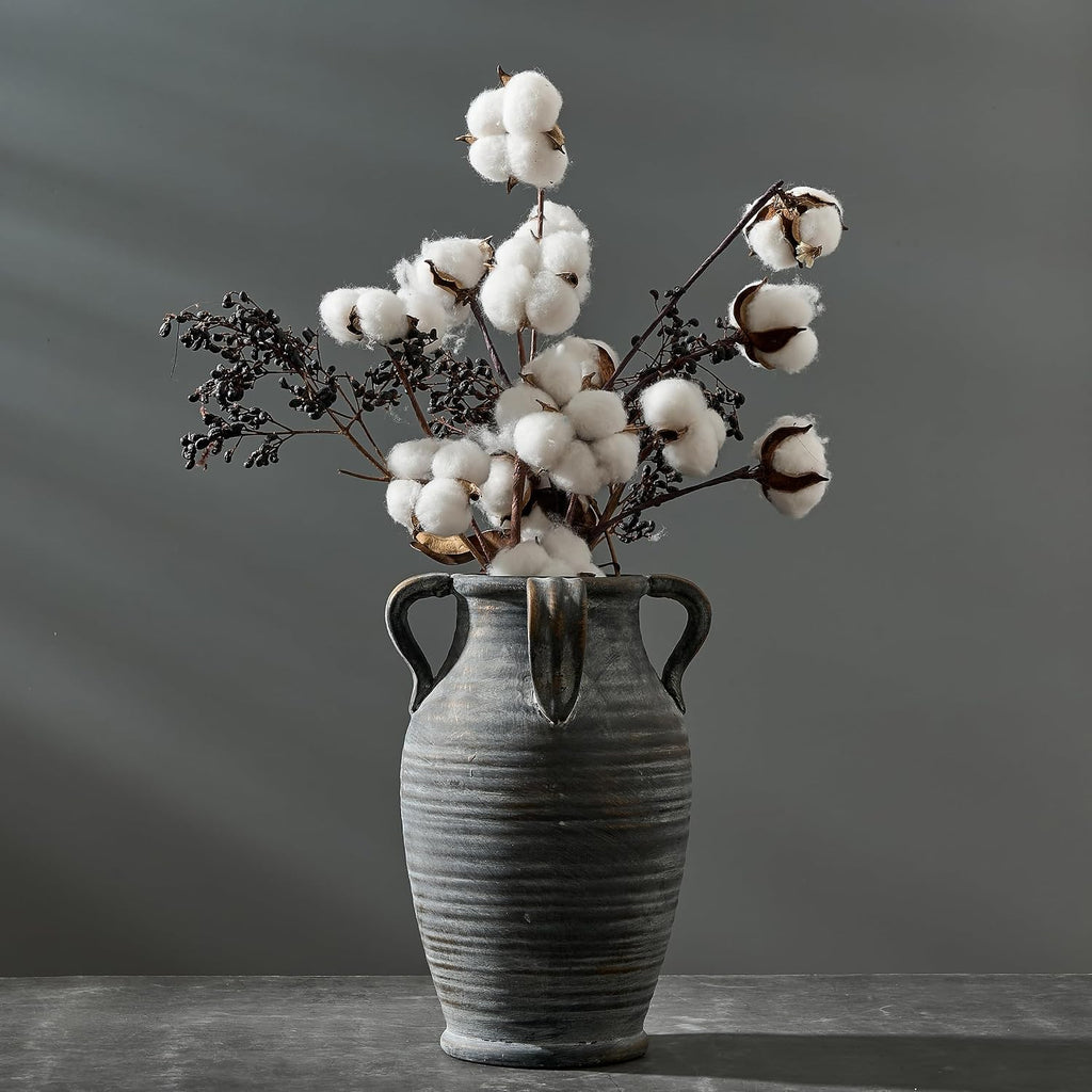 Emotionally Grounded Vase, Vaseking Large Ceramic Rustic Vase with 4 Handles, 10.83 inch Minimalist Decorative Farmhouse Vases for Home Decor, Living Room, Enterway, Table Decoration, Black Bronze
