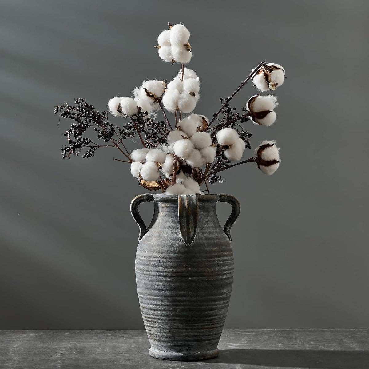 Emotionally Grounded Vase, Vaseking Large Ceramic Rustic Vase with 4 Handles, 10.83 inch Minimalist Decorative Farmhouse Vases for Home Decor, Living Room, Enterway, Table Decoration, Black Bronze