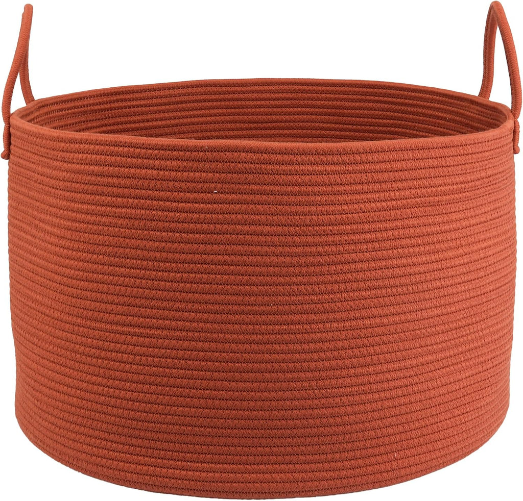 XUANGUO 66L Large Blanket Basket, Round Cotton Rope Basket, Rustic