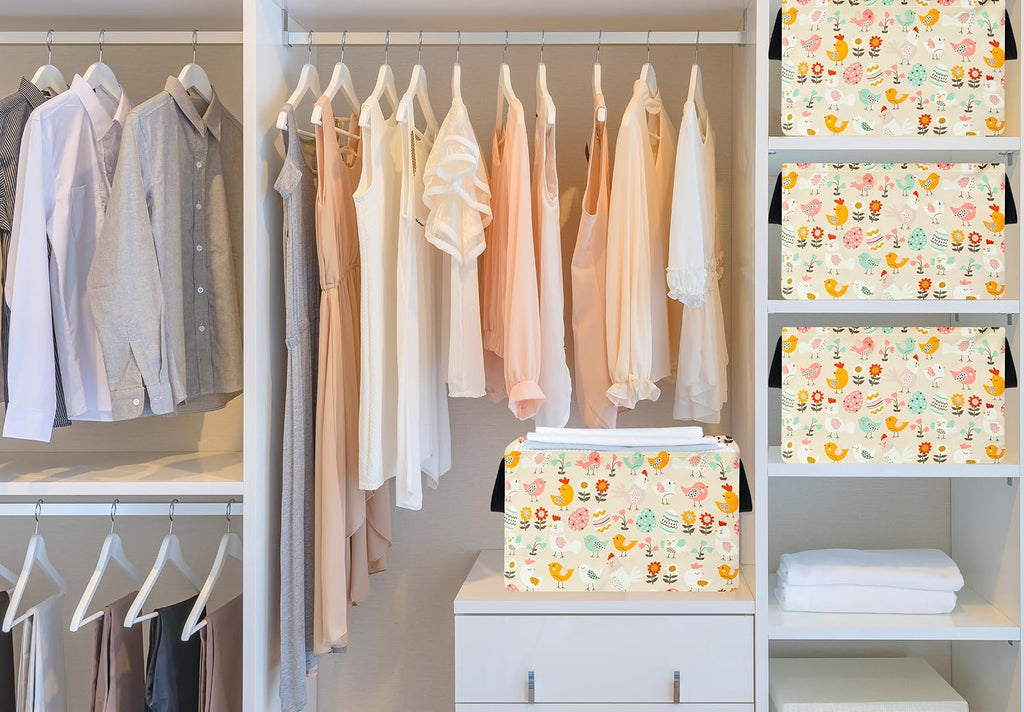 MAIZMZ Easter Storage Basket Eggs Bunny Flower Gifts Cube Kids Waterproof Storage Bins Organizer,Foldable Closet Shelf Baskets with handles for Women,Nursery Hamper Toys Box,Room Decorations