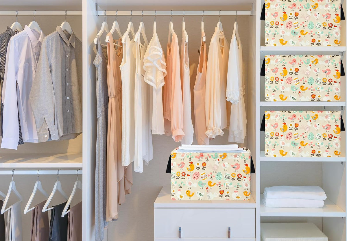 MAIZMZ Easter Storage Basket Eggs Bunny Flower Gifts Cube Kids Waterproof Storage Bins Organizer,Foldable Closet Shelf Baskets with handles for Women,Nursery Hamper Toys Box,Room Decorations