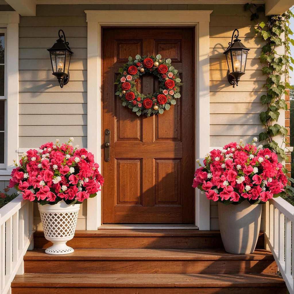 Olatay 12 Bundles Mixed Color Artificial Flowers for Outdoor, Artificial Geraniums Flowers for Outdoor, UV-Resistant Fake Geraniums for Porch, Balcony, Garden, Indoor Decoration (Rose Red)