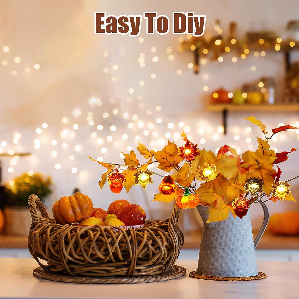 Fall Decor Lights 10Ft 30 LEDs Thanksgiving Decoration Battery Operated Acorn 3D Pumpkin Maple Leaf String Lights Fall Lights for Home Autumn Garland Harvest Halloween Party Christmas