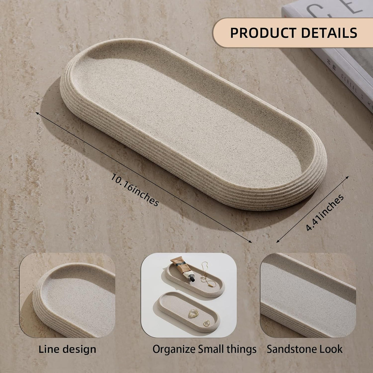 Resin Jewelry Tray Bathtub, Sandstone Look, Beige, Medium