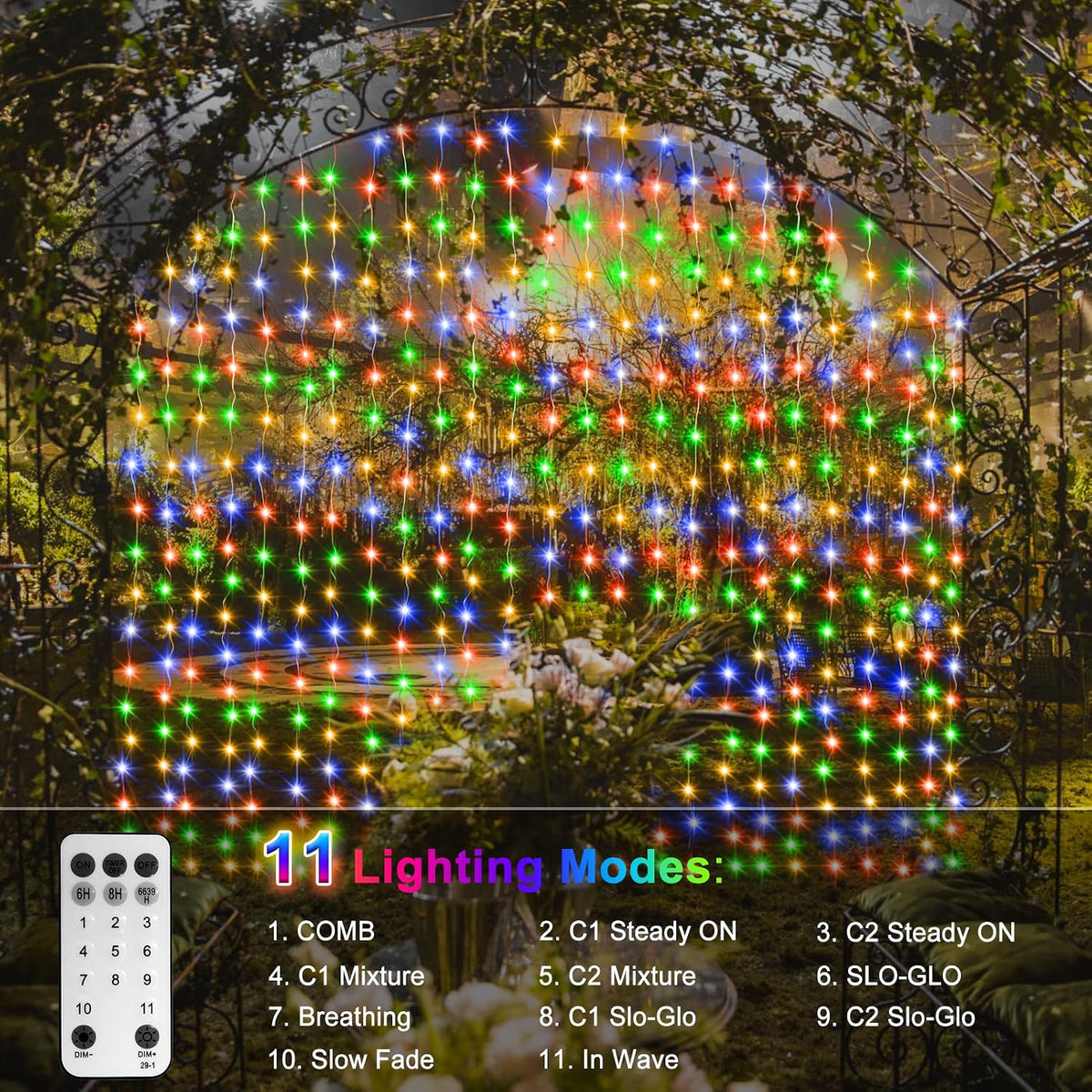 Curtain Lights Battery Operated 6.6 x 6.6Ft Warm White & Multicolor