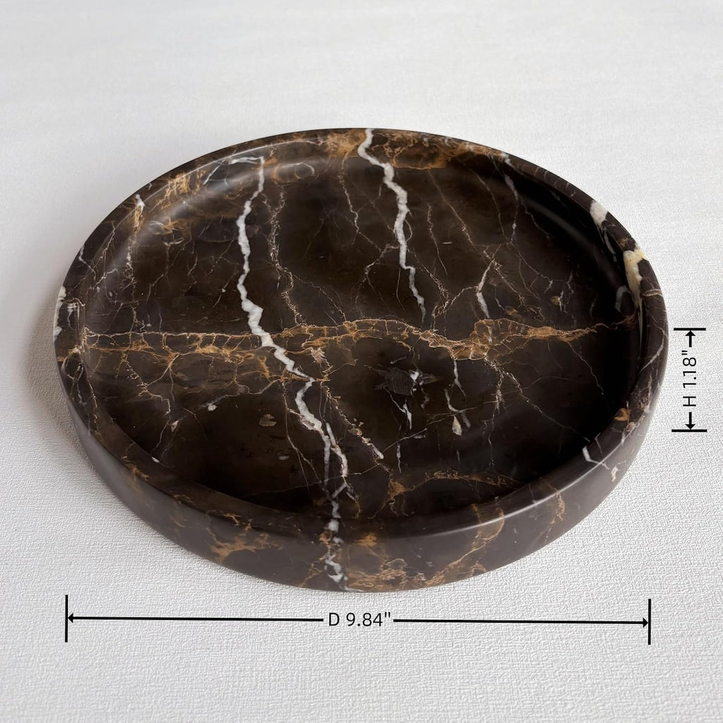 Natural Marble Vanity Tray, Perfume Jewelry Tray, Round Ottoman Tray for Drinks, Coffee Table, Home Decorative (Portoro Black, 9.84Dx1.18H)