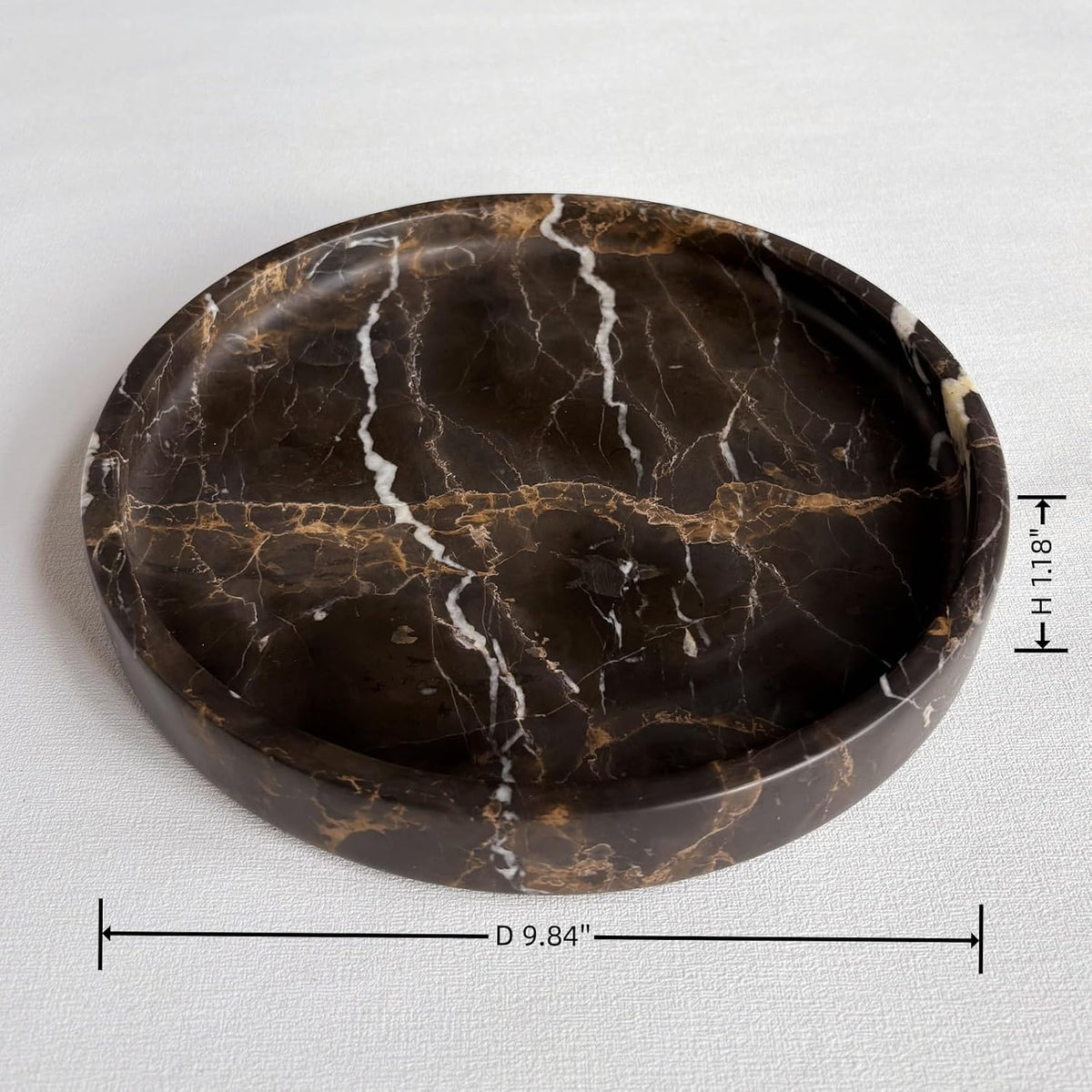 Natural Marble Vanity Tray, Perfume Jewelry Tray, Round Ottoman Tray for Drinks, Coffee Table, Home Decorative (Portoro Black, 9.84Dx1.18H)