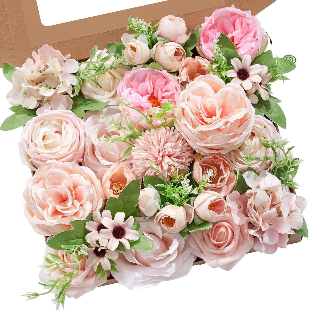 Serwalin 2PCS Artificial Flowers Pink Flowers Fake Silk Flowers for Wedding