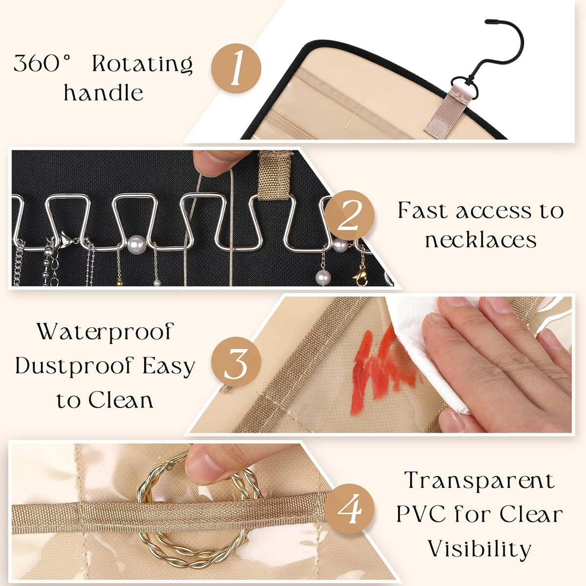 Pack Hanging Jewelry Organizer Necklace Hooks Black