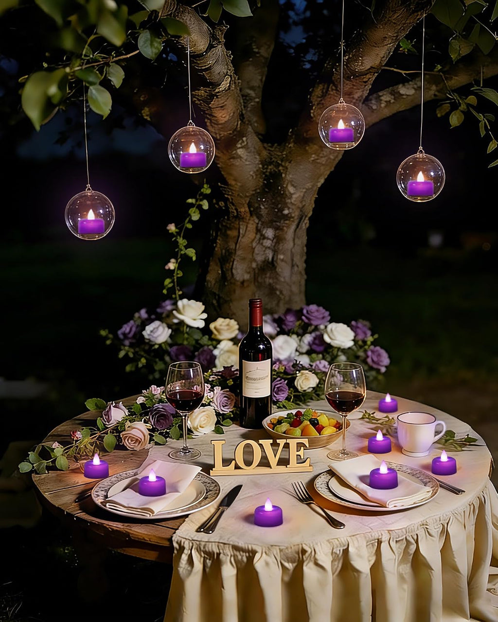 Raycare 24 Pack Purple Flameless Tea Lights Candles Battery Operated