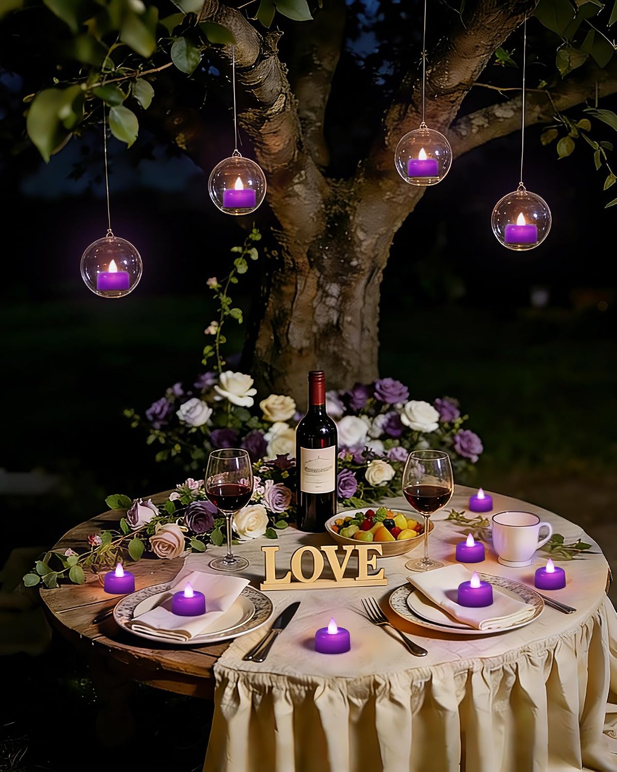 Raycare 24 Pack Purple Flameless Tea Lights Candles Battery Operated