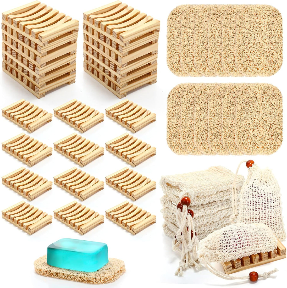 Baderke Soap Saver Wooden Dish Holder Bag and Pads, Wood Color, 36 Pcs