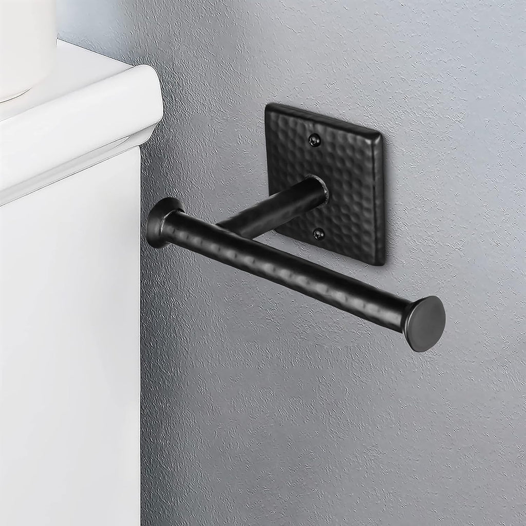 Monarch Abode Bathroom Toilet Paper Holder – 7-inch Traditional Hand Hammered Metal Wall Mounted Matte Black Toilet Paper Holder, Wall Mount Organizer Decorative Tissue Holders for Bathroom