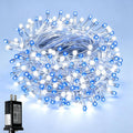 WISD Christmas Lights 43ft 200 LED Fairy String Lights with 8 Modes and Memory, Plug in String Lights for Indoor Outdoor Christmas Tree Home Garden Wedding Party Decoration, Blue+White