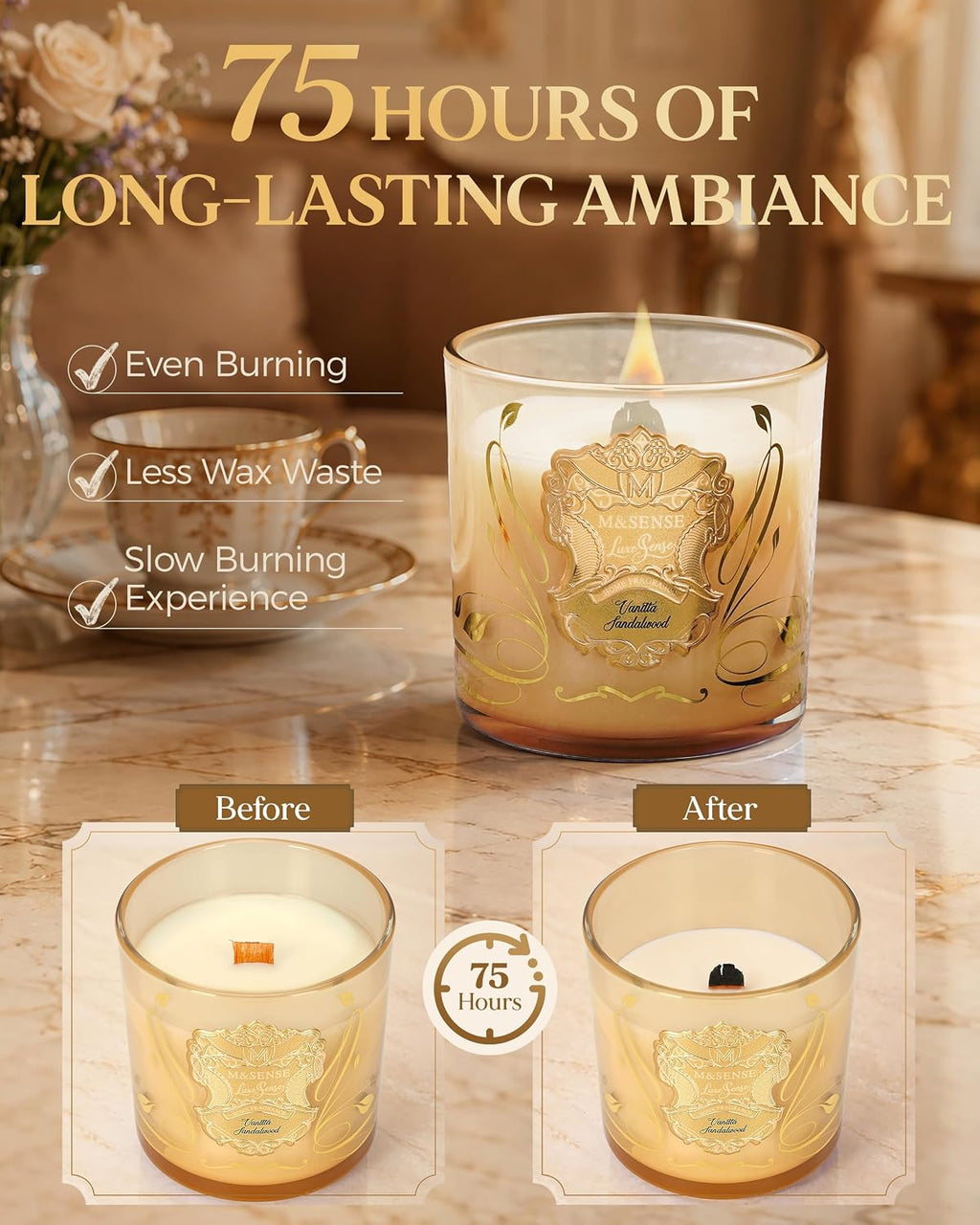 M&SENSE Vanilla Sandalwood Scented Soy Candles 13oz for Hostess Gifts Women