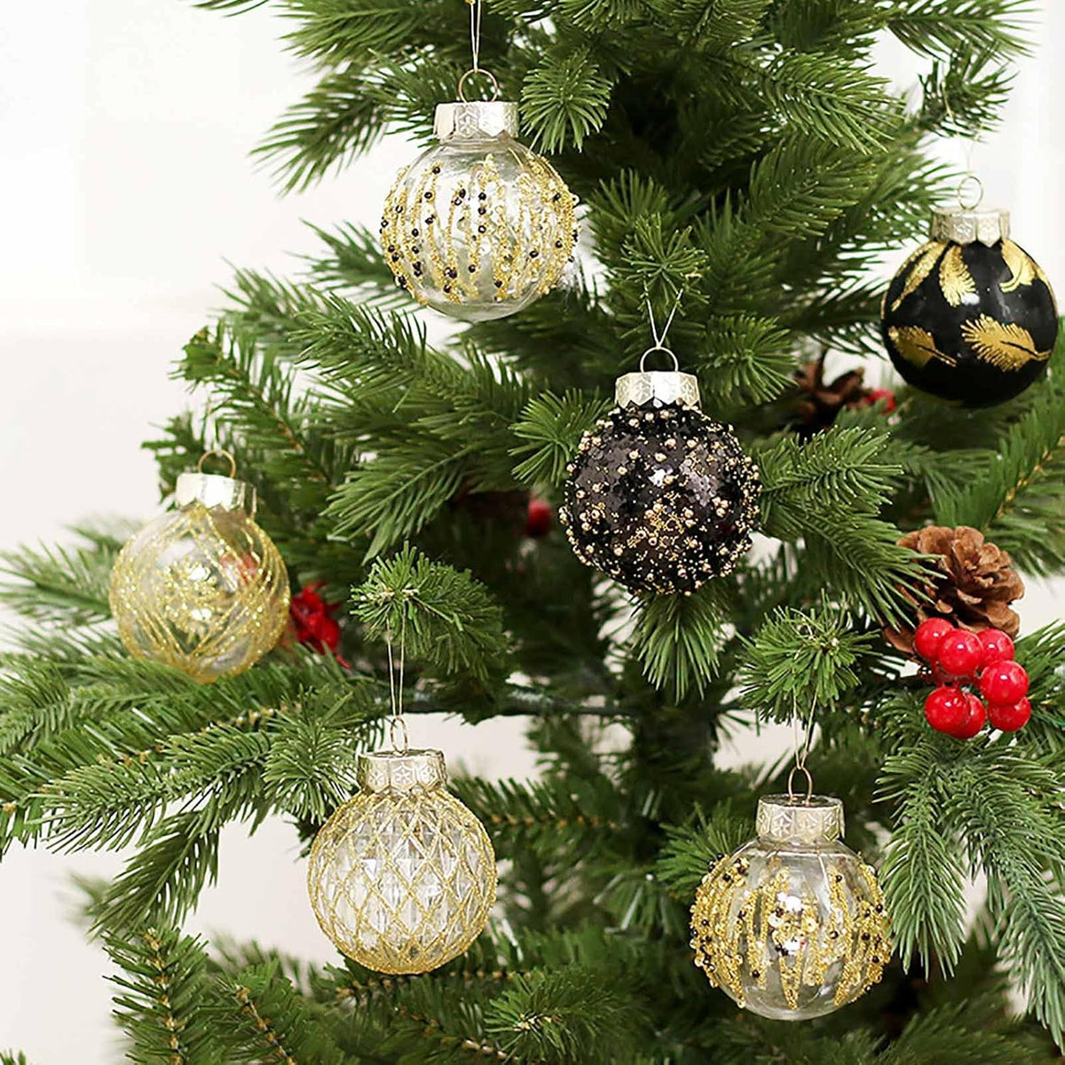 2.36"/60mm Christmas Ornaments Set, 25 PCS Shatterproof Christmas Tree Decor Set, Hanging Plastic Xmas Balls for Home, Holiday, Wedding, Xmas Hanging Decortions (Black Gold)