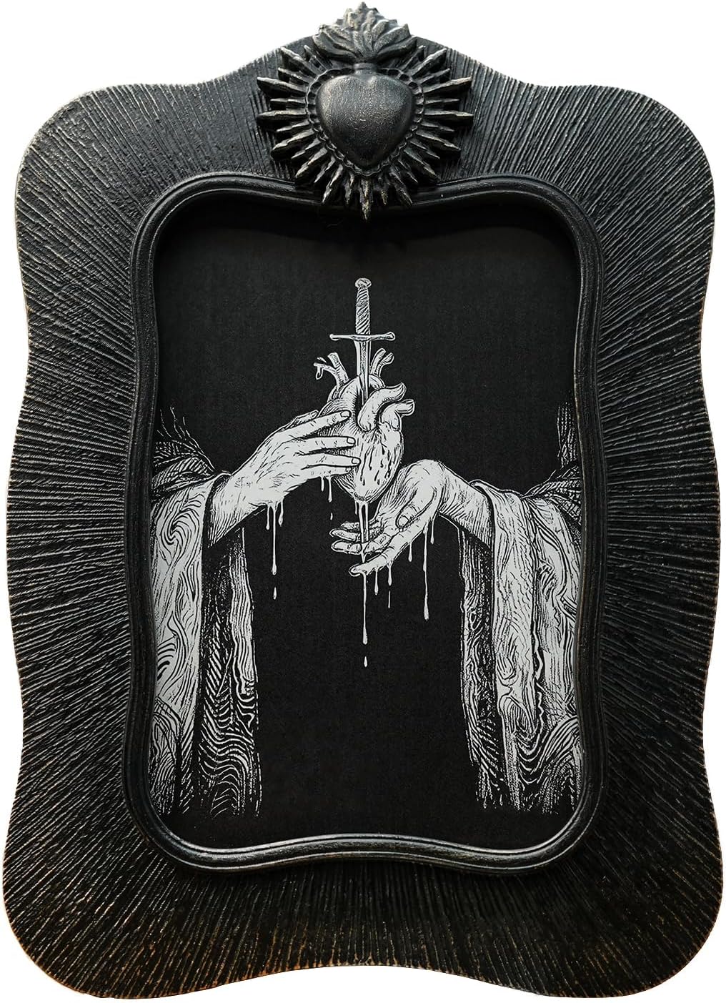 4x6 Vintage Picture Frame, Antique Black Ornate Gothic Photo Frame for Wall Hanging or Tabletop Display, Decorative Heart Relief Design, Retro Home Decor, Photo Gallery Art