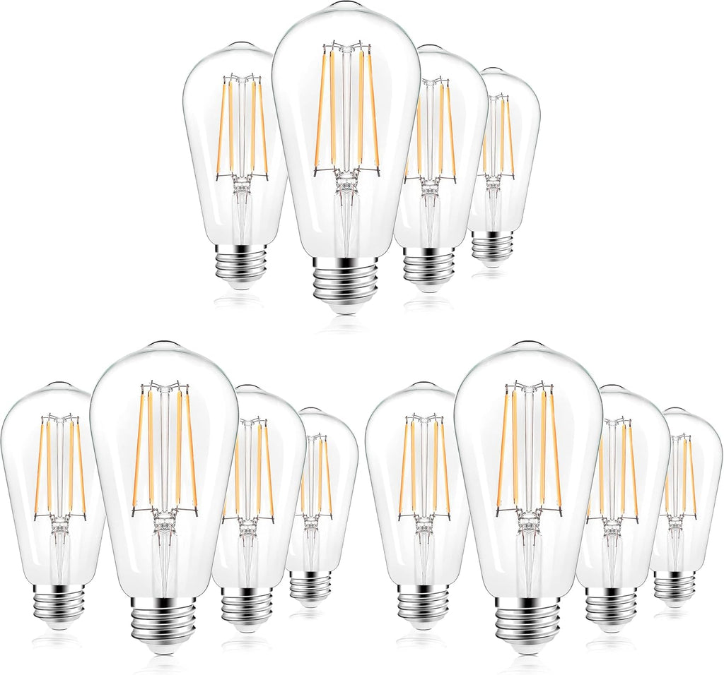 PARTPHONER LED Light Bulbs Dimmable Vintage Edison Bulb, E26 LED Bulb 60W Equivalent 720 Lumens, Neutral White 4000K, ST58 Antique LED Filament Bulb CRI 85+, Clear Glass, Pack of 12