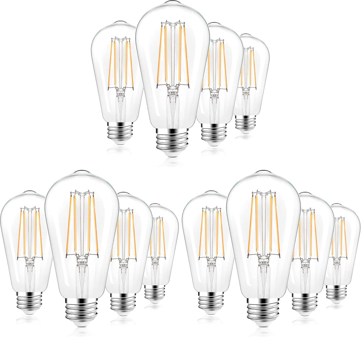 PARTPHONER LED Light Bulbs Dimmable Vintage Edison Bulb, E26 LED Bulb 60W Equivalent 720 Lumens, Neutral White 4000K, ST58 Antique LED Filament Bulb CRI 85+, Clear Glass, Pack of 12