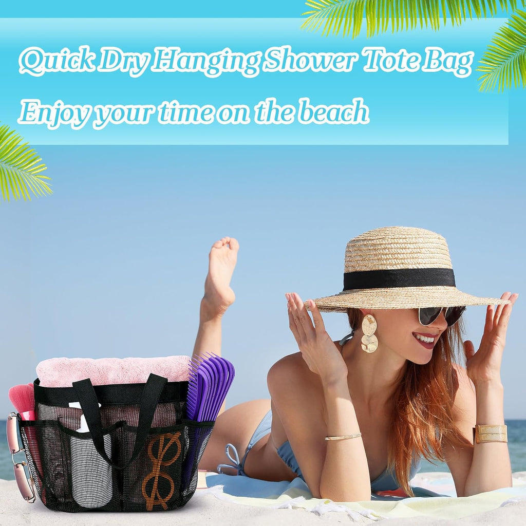8 Packs Large Mesh Shower Caddy with 8 Pocket and Handle, Black