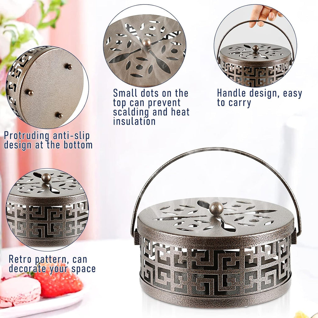Exquisite Metal Mosquito Coil Holder for Indoor and Outdoor, Bronze