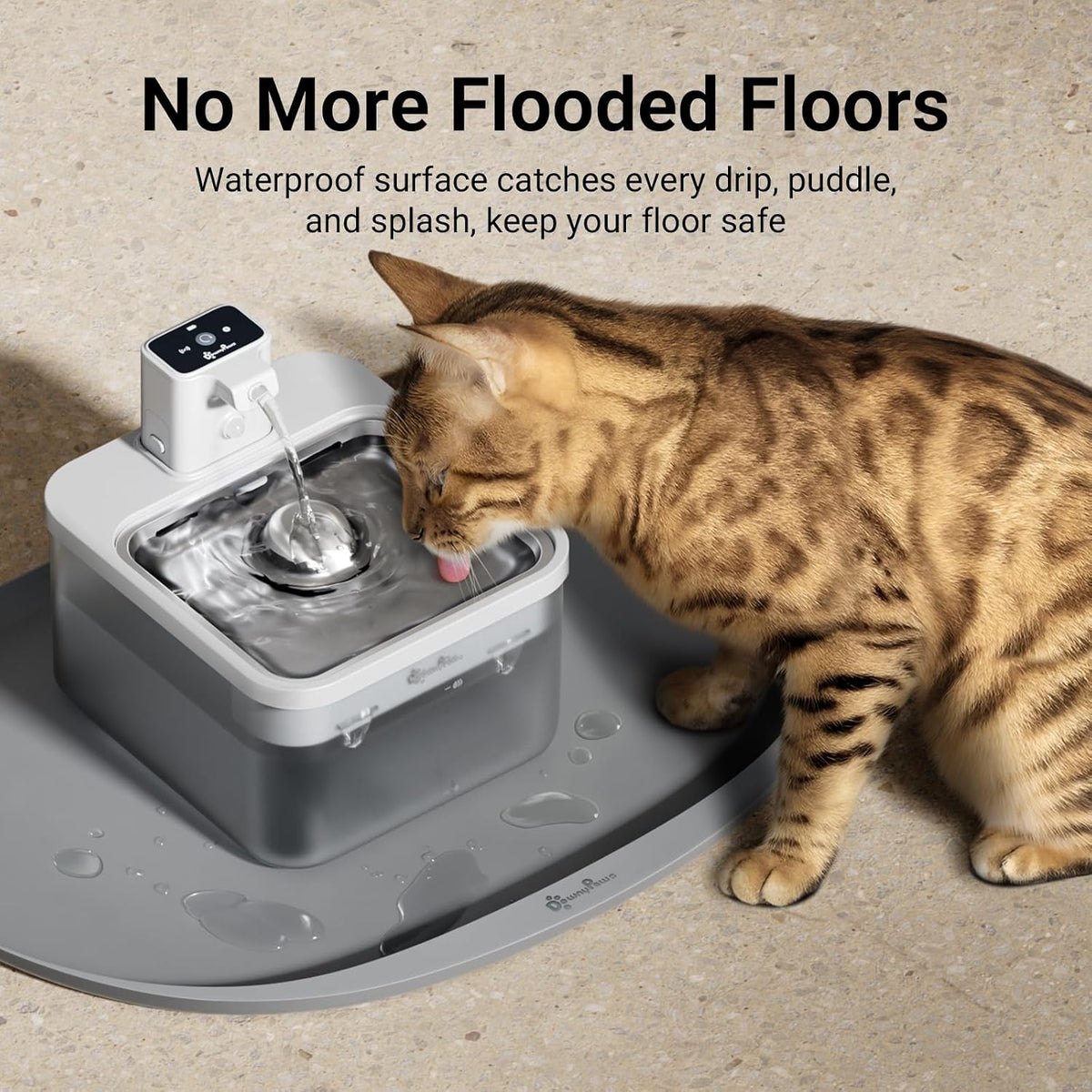 DownyPaws Cat Food Mat,Silicone Waterproof Feeding Mat, 18"×12.5", Gray