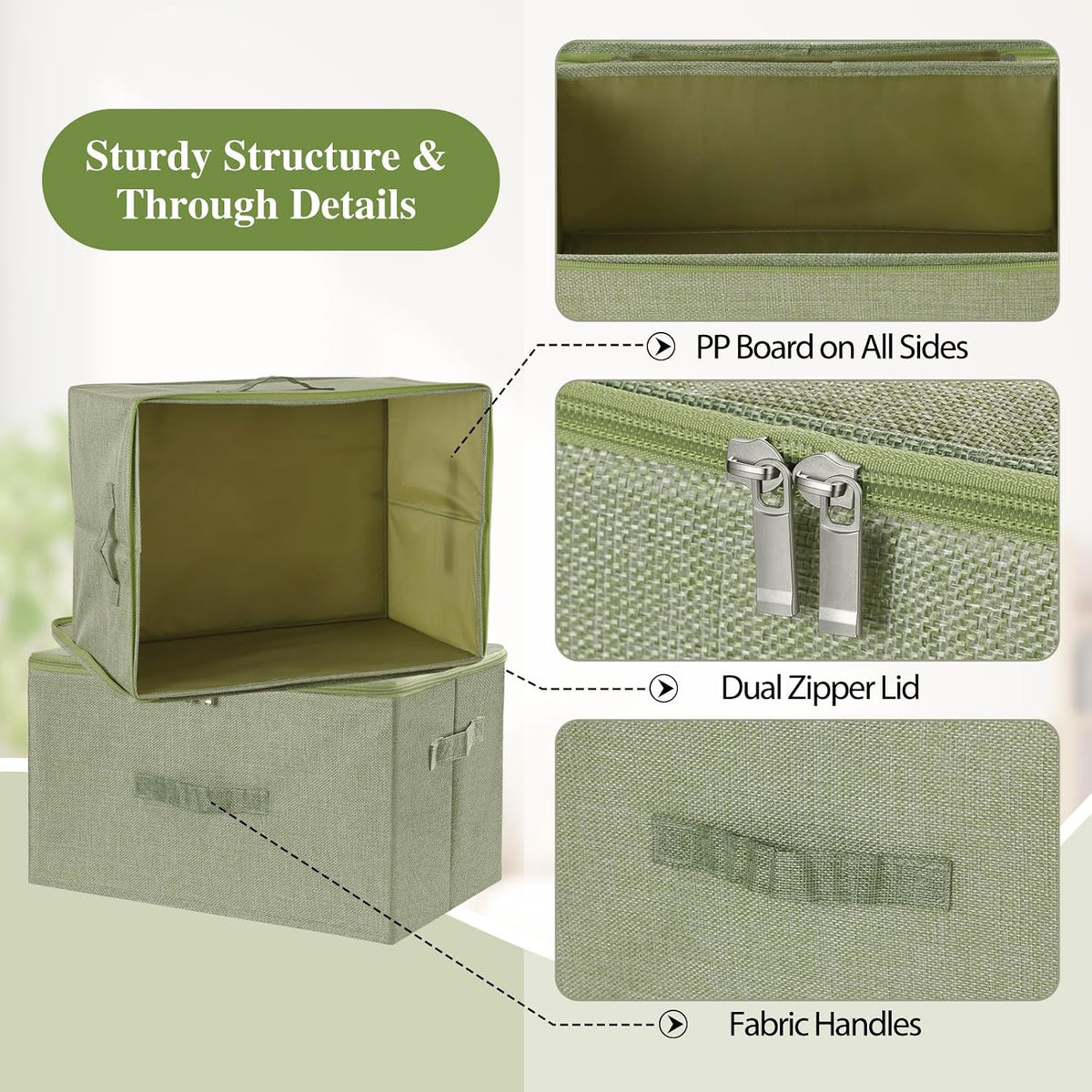 ANMINY Fabric Storage Bins with Zipper Lids, 18"x14"x10", Green, 2 PCS