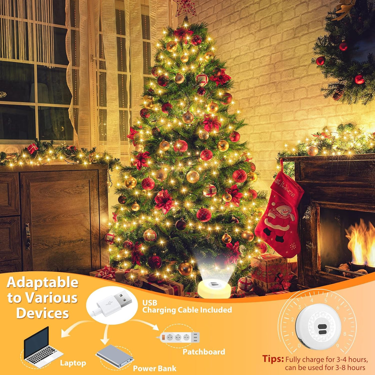 Camping String Lights, 4 in 1 Quick Storage 32.8FT 6 Modes Portable