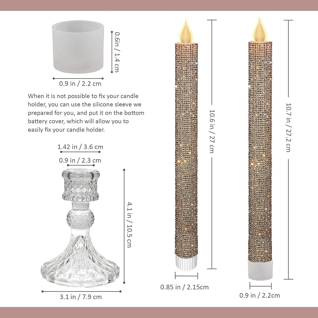 LED Flameless Taper Candles with Illuminated Holder - Glass Candle Holder