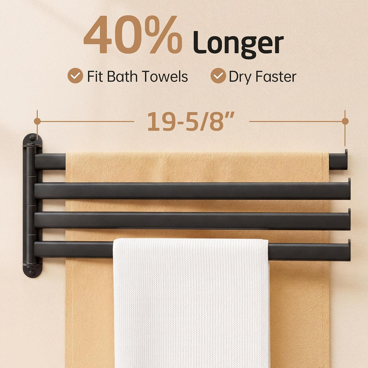 KES Swivel Towel Rack 4-Arm, 19.5" Extra Long Swivel Out Towel Bar