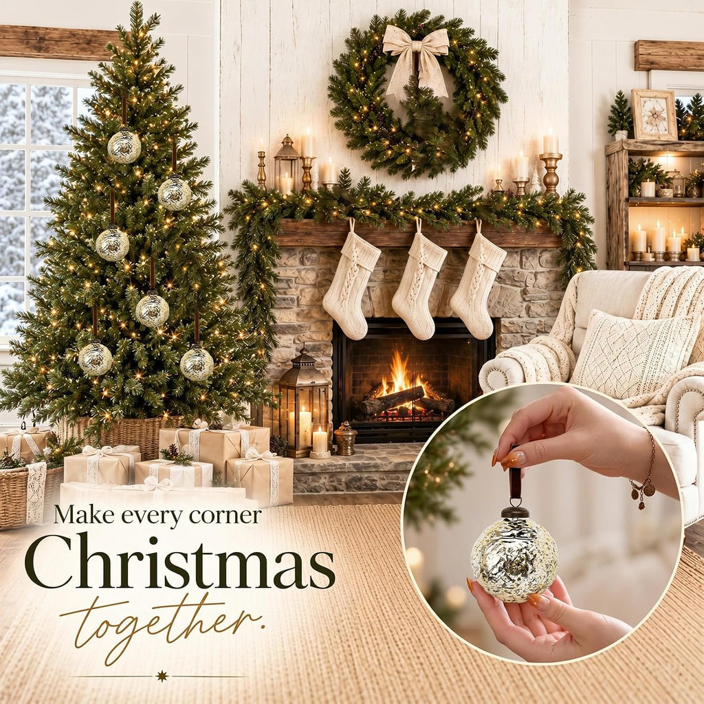 Threan 6 Pcs Vintage Gold Mercury Glass Christmas Ornaments, Polka Dot