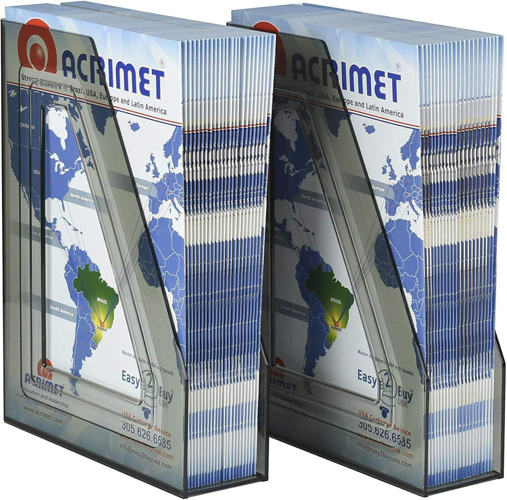Acrimet Magazine File Holder, Vertical Desk Organizer, Clear Gray, 2 Pack