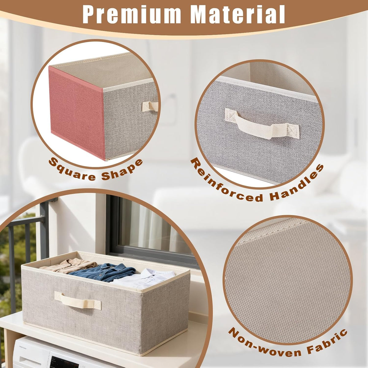 DAYARD Fabric Bins [1-Pack], Foldable Cube Baskets Storage Boxes for Shelves, Closet, Bookshelf, Nursery Organizer Containers (beige, medium)