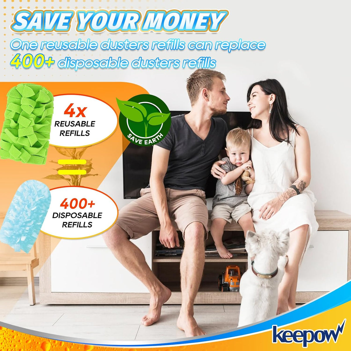 KEEPOW 6Pcs Duster Refills Compatible with Swiffer Hand, Heavy Duty Fleece