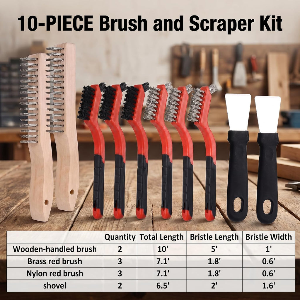 Wire Brush Set for Cleaning, 10-Piece Wire Brush for Rust Paint Removal